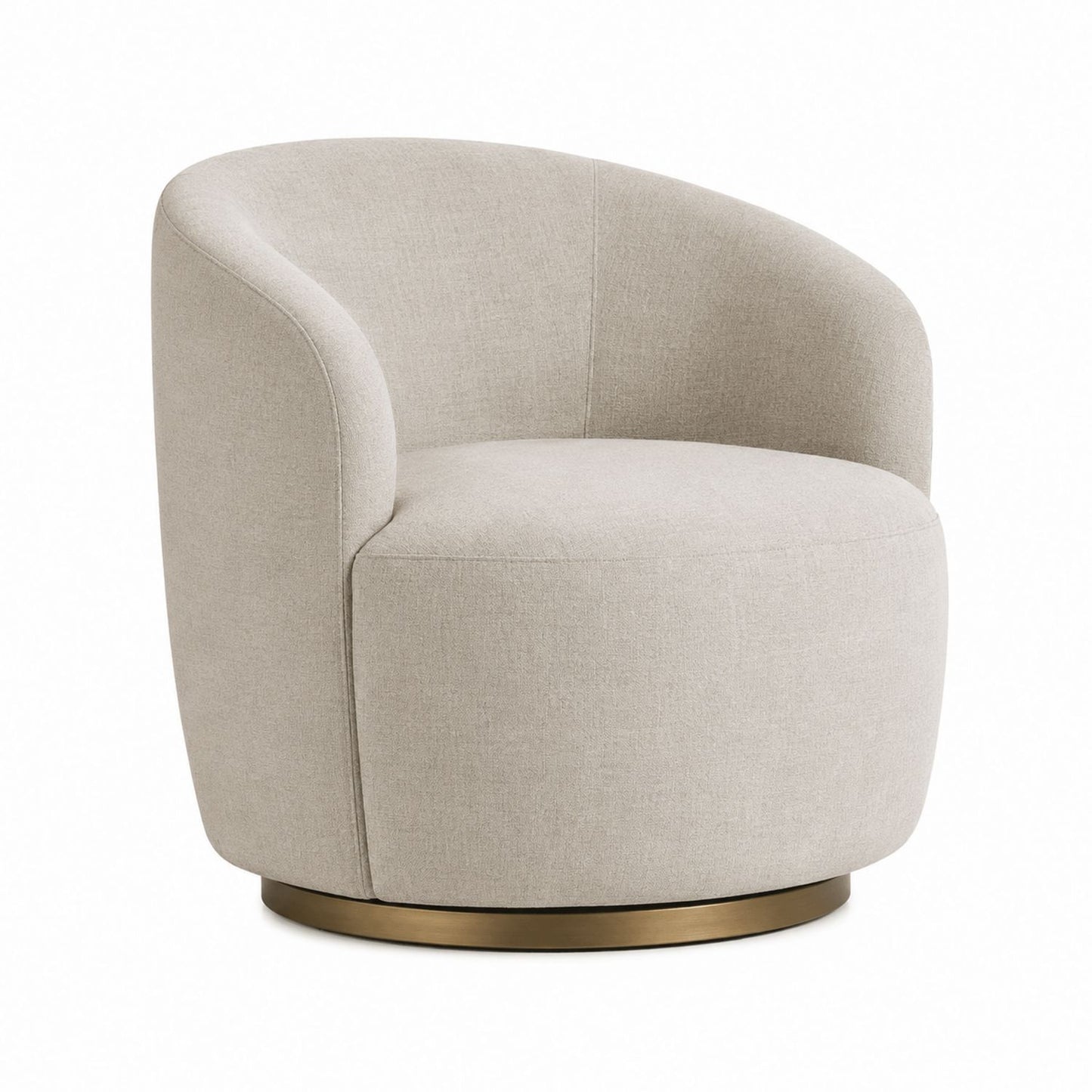 Beige Fabric Swivel Accent Chair with Brass Base 85cm Height