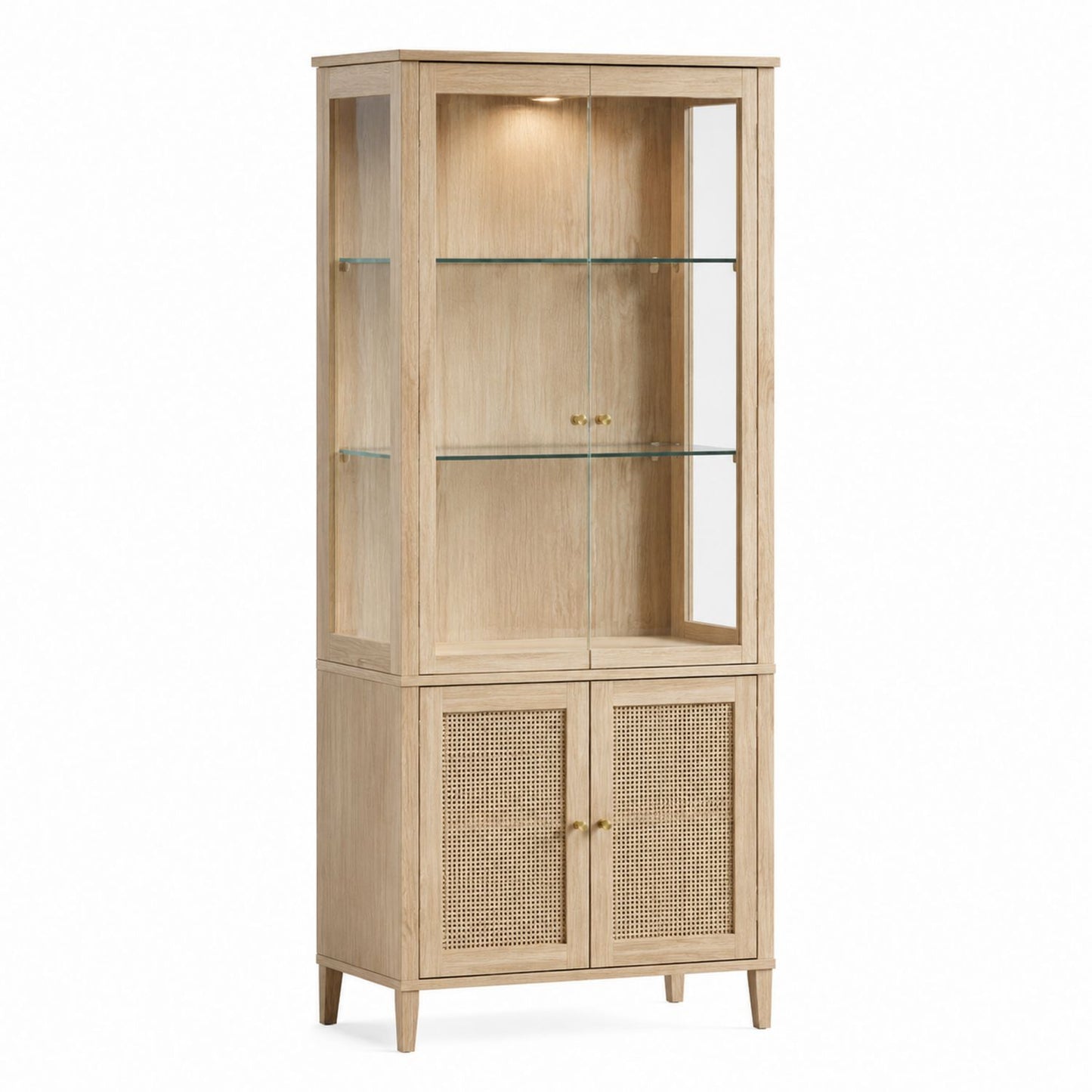 Oak and Tempered Glass Display Cabinet with Shelving, 200cm x 80cm x 40cm