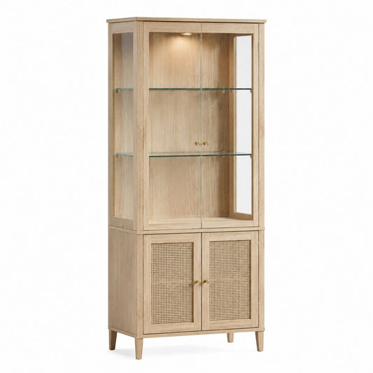 Oak and Tempered Glass Display Cabinet with Shelving, 200cm x 80cm x 40cm