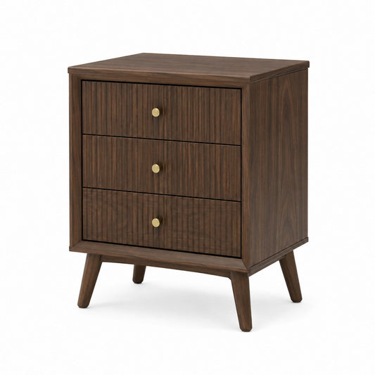 Walnut 3 Drawer Nightstand with Brass Handles