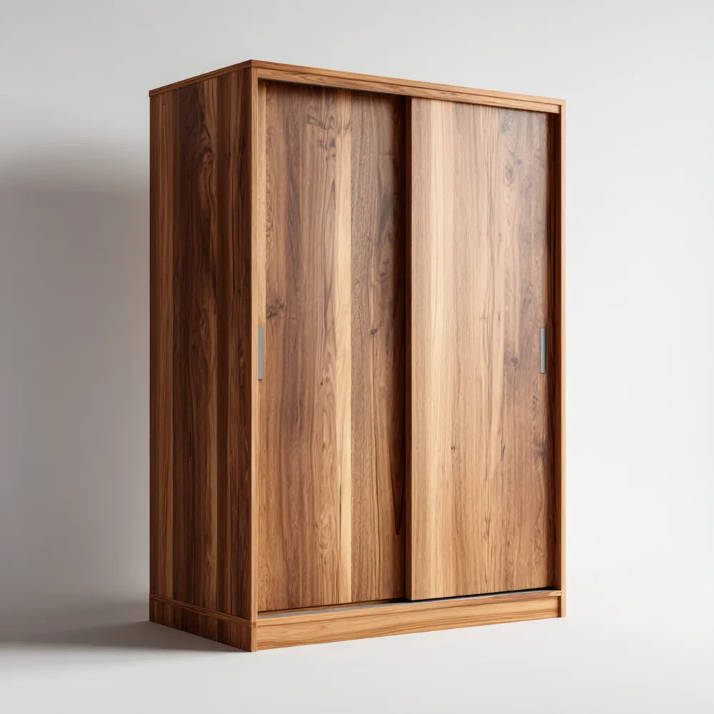 Wooden Wardrobe with Sliding Doors 180x120x60 cm - Natural Finish - Minimalist Design