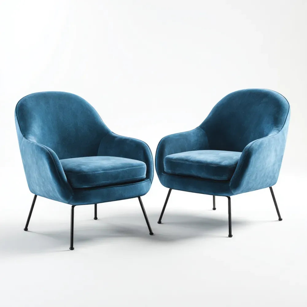 Pair of Armchairs 75x80x85 cm Velvet Upholstery – Blue – Modern Style
