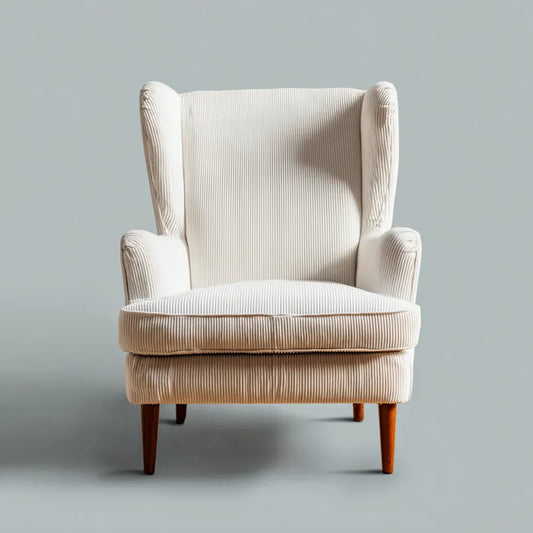 Wingback Armchair 100x75x90 cm Corduroy Upholstery Cream - Classic Design