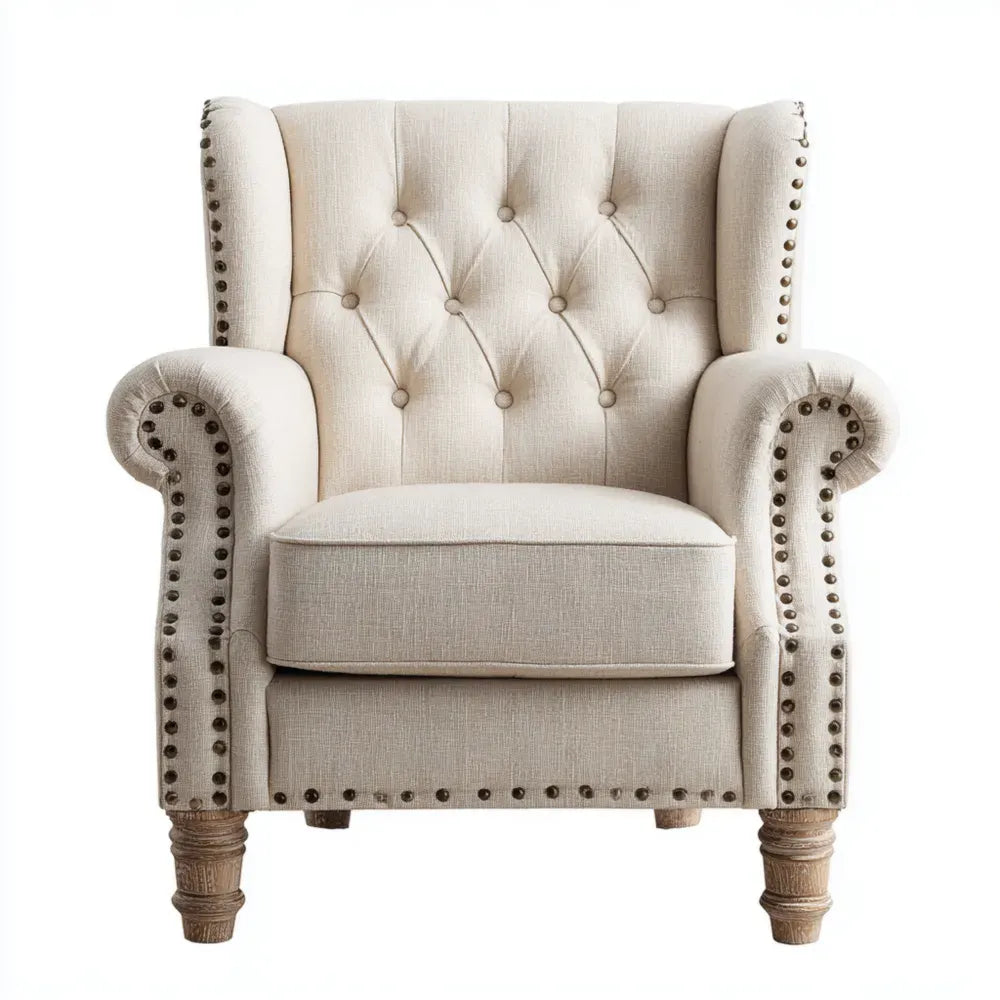 Armchair Linen Upholstery Button-Tufted 85x78x100 cm - Beige - Classic Design