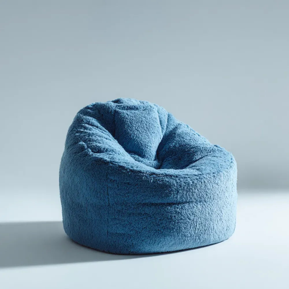 Bean Bag Chair 90x90x100 cm - Blue Plush Fabric - Cozy Design