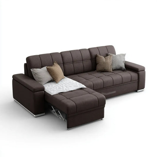 Sectional Sofa Set Fabric Upholstery with Storage 300x150x90 cm - Brown - Modern Design