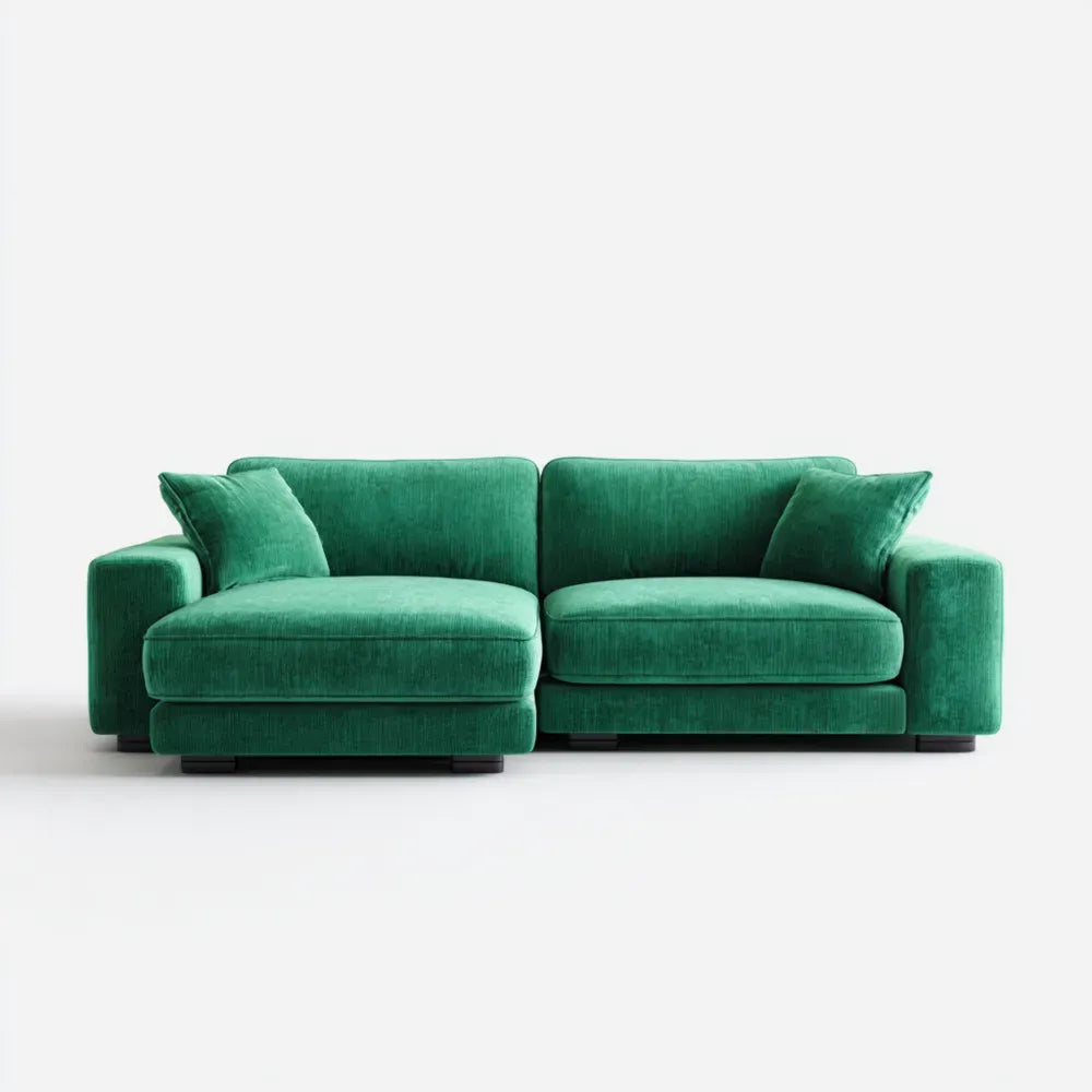 Sectional Sofa 280x160x85 cm - Velvet Upholstery - Emerald Green - Contemporary Design