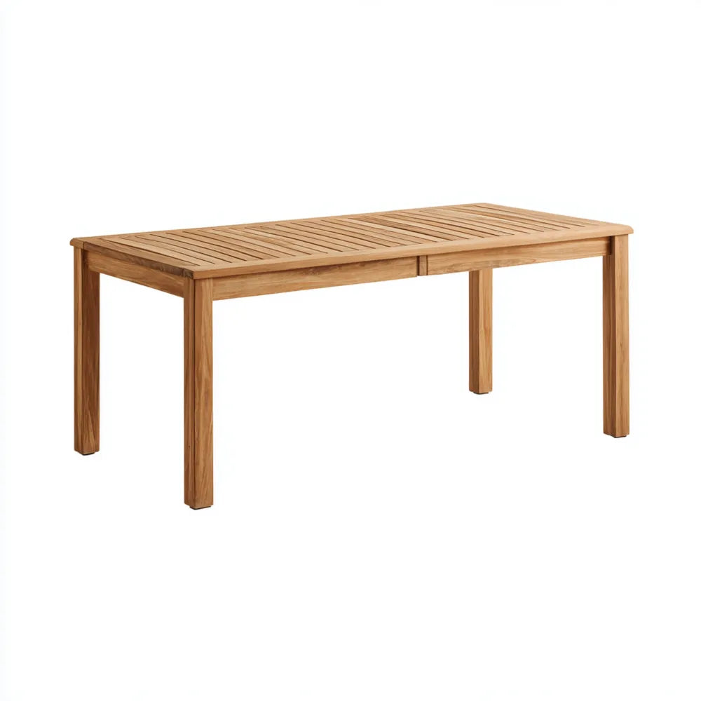 Table de salle à manger rectangulaire pour patio – Bois massif 150x90x75 cm – Finition naturelle