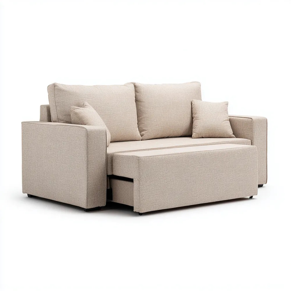 Convertible Sofa Bed 190x80x90 cm Fabric Upholstery - Beige - Modern Style