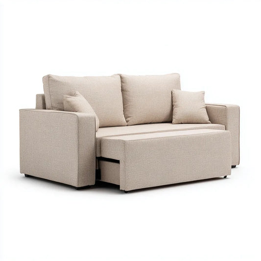 Convertible Sofa Bed 190x80x90 cm Fabric Upholstery - Beige - Modern Style