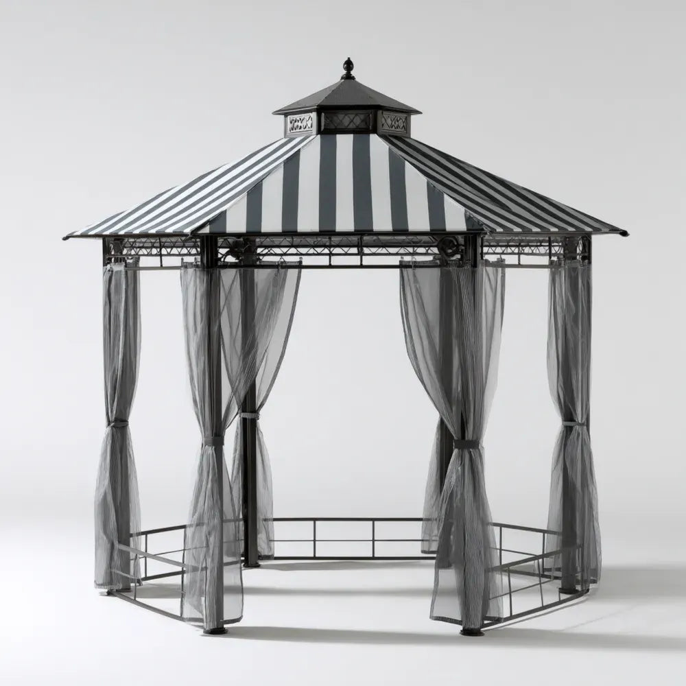 Tonnelle de jardin en métal avec rideaux 3x3x2,7 m - Grise - Design classique