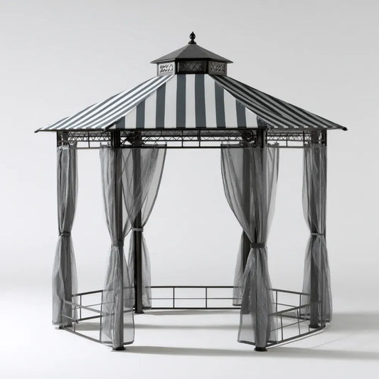 Metal Gazebo with Curtains 3x3x2.7 m - Grey - Classic Design