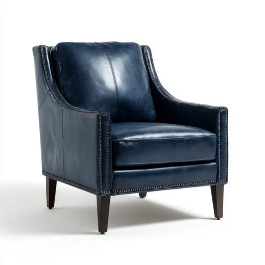 Leather Armchair with Studded Trim – 70x80x90 cm – Navy Blue – Modern Design